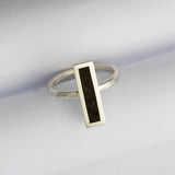 Jet Rectangle Inlay Ring: Polished Sterling Silver