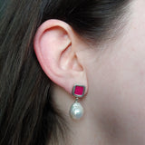 Pink and Pearl Drop Earrings: Polished Sterling Silver