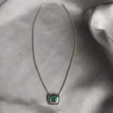 Accented Emerald Necklace: Polished Sterling Silver