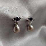 Onyx and Pearl Drop Earrings: Polished Sterling Silver
