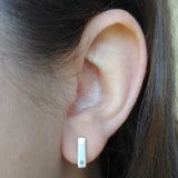 Accented Stick Studs: Brushed Sterling Silver & Bluestone