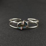 Turquoise and Opal Cuff Bracelet: Polished Sterling Silver